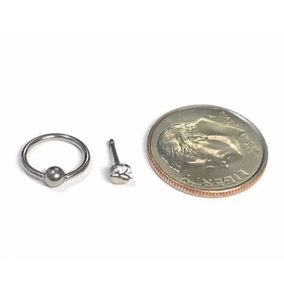 Silver Tone Marbled Stud & Hoop Nose Ring Set - Picture 3 of 5